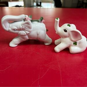 Ceramic Elephant Figurines with Floral Accents